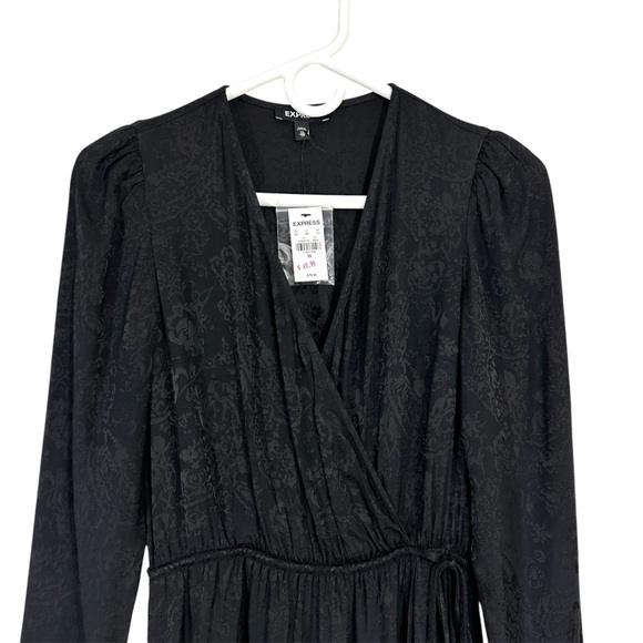 Express Black Satin Damask Faux Wrap Dress - Picture 2 of 9